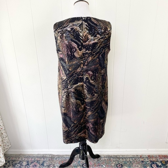 Teri Jon Jacquard Sleeveless Pencil Dress Embellished Jewel Neckline Metallic 16 - Picture 3 of 13